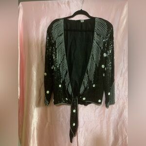 Vintage MAHARAJ by Cotton Candy Beaded and Sequins Black And White jacket